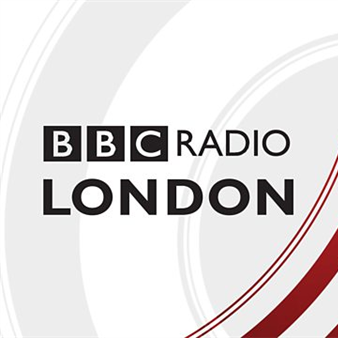 bbl radio london logo with red swoosh on a white and grey background
