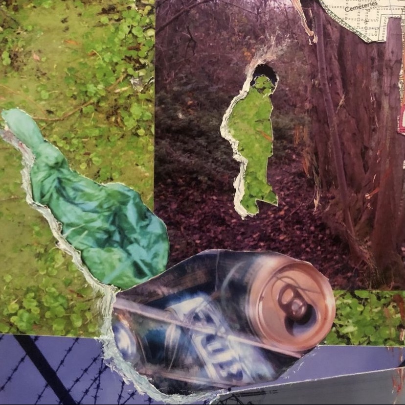 Collage graphic including a can and a small green figure